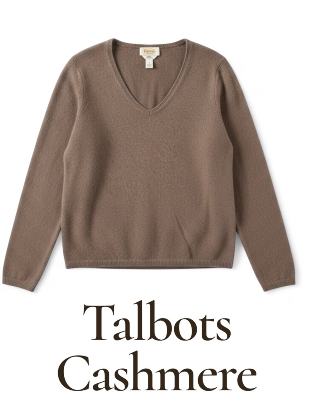 Talbots Women's V-Neck Cashmere Sweater in Taupe Brown